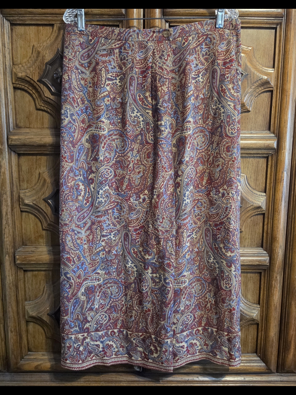 Talbots paisley print wrap skirt 100% silk with button closure